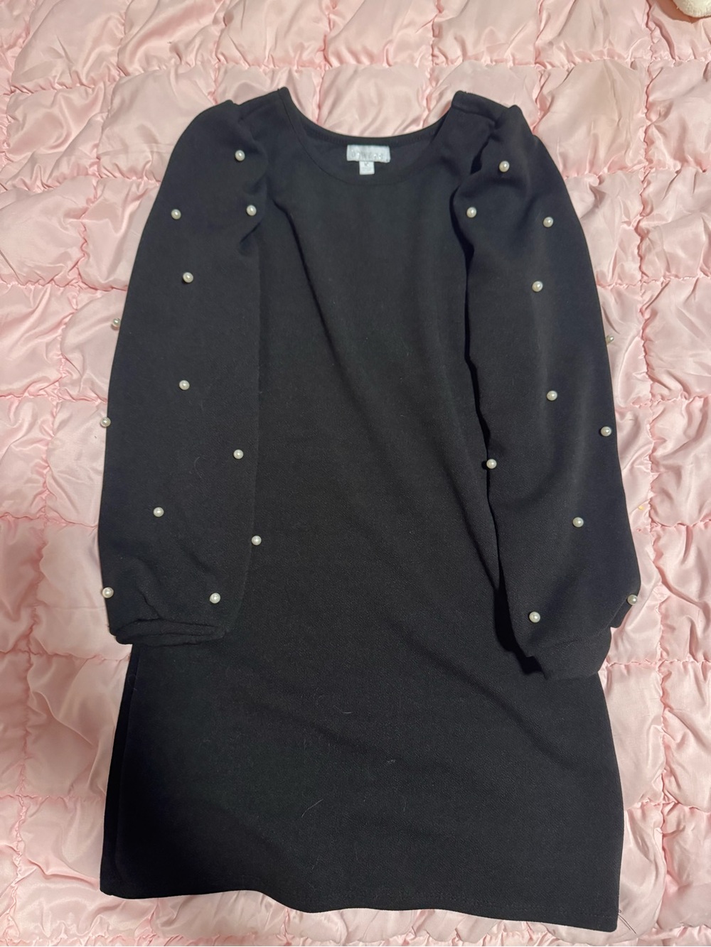 Btween size 8 Black Pearl-Embellished Puff Sleeve Dress